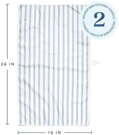 ELYN Microfiber Kitchen Dish Towel Set, Quick-Dry & Absorbent Waffle Weave Cleaning Towels, Set of 2 Kitchen Towels, Paper Towels Alternative (Magnolias & Stripe) - Image 2