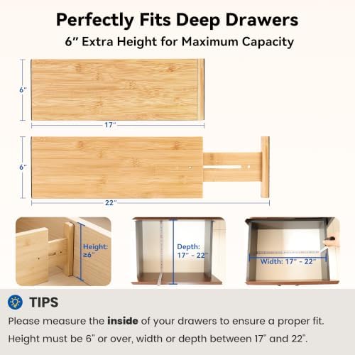 4 Pack 6" Deep Bamboo Drawer Dividers, 17-22" Expandable Kitchen Organizers - Image 2
