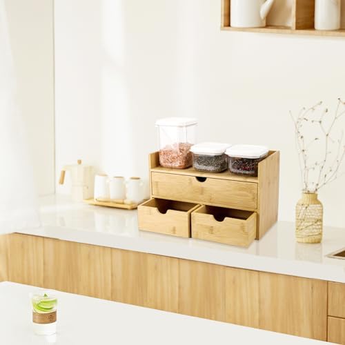 Charmewooden Bamboo Desk Organizer With Drawers Countertop Drawers Counter Storage Box Corner Desk Organizer for Home Office No Assembly Required - Image 5