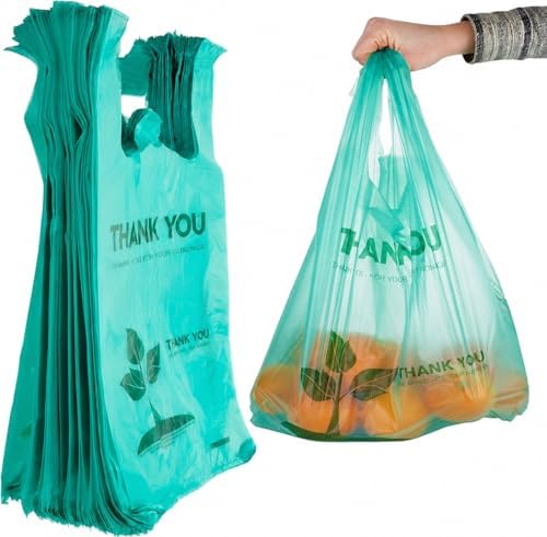 Stock Your Home Eco Grocery Bags Disposable T-Shirt Thank You Bag with Handles for Supermarket, Groceries, Produce, Shopping by StockYourHome