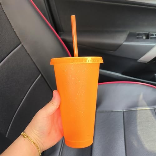 Suertestarry Tumbler with Straw and Lid,Water Bottle Iced Coffee Travel Mug Cup,Reusable Plastic Cups,Perfect for Parties,Birthdays… (Orange, 36 pack) - Image 3
