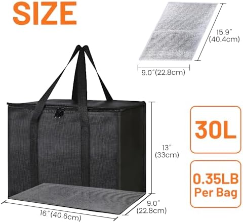 Bodaon 1PK Insulated Grocery Bags with Reinforced Baseboard, X-Large, Black - Image 2