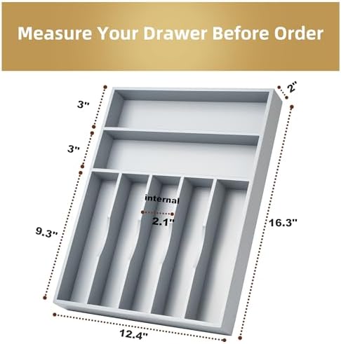 Bamboo Silverware Holder Drawer Utensil Organizer with 7 Slots Gray - Image 2