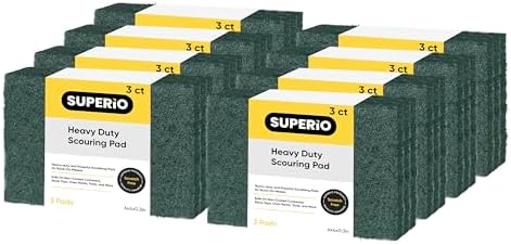 Scouring Pad Non-Scratching Scrubber Non-Scratch Cleaning Scrub Pads Heavy Duty Scouring Pad Reusable Kitchen Scrubbing Pad Pack of 24 Green, by Superio by Superio