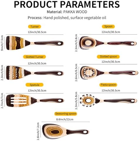 Gudamaye 7-Piece Brown Pakkawood Utensils Set – Sturdy, Eco-Friendly, Wooden Spoons for cooking, Wooden Utensil for cooking, Wooden Kitchen Tool, Home & Kitchen Gifts for Men and Women - Image 2