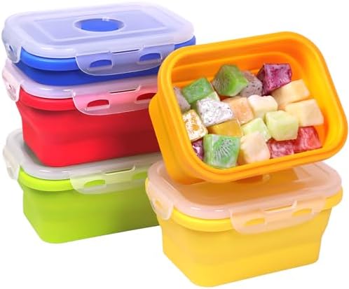 5 Pack Collapsible Silicone Food Storage Containers with Leak-Resistant Lids, 12 oz Small Foldable Snack Box Bento Box, For Kitchen, Office, Camping, Travel, BPA Free by FUSMYE