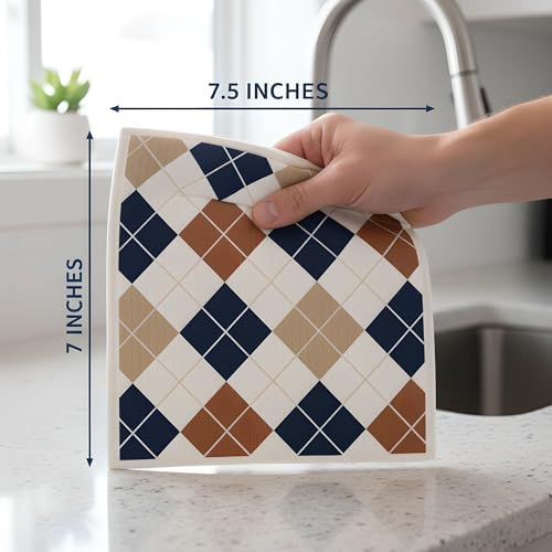 Swedish Dishcloths for Kitchen 6-Pack - Reusable Paper Towel Replacement Sponge Cloths - Bold Argyle Pattern - Eco-Friendly Cellulose and Cotton - Image 4