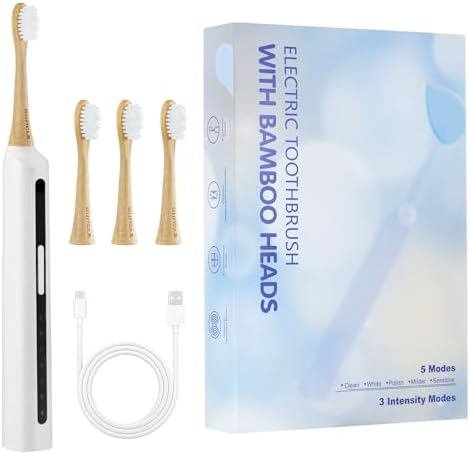 Sonic Electric Toothbrush with Bamboo Heads, White by Unknown