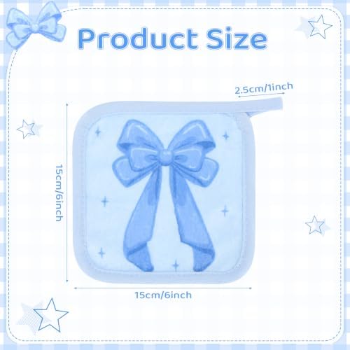 24 Pcs Blue Bow Party Favor Makeup Remover Cloth 6" x 6" Towels Reusable Coquette Blue Bow Remover Face Pads Soft Microfiber Washcloths Facial Cloths Makeup Towel Gift for Women - Image 2