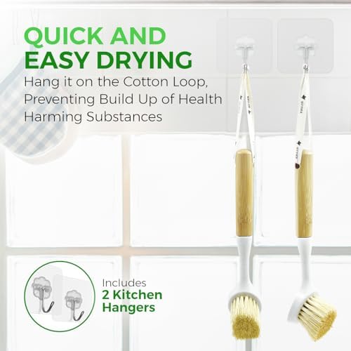 AIRNEX Bamboo Dish Brush Set of 2 - Dishwasher Brush w/Handle Made of Wheat Straw & Sisal Bristles - Non Scratch Kitchen Scrub Brush for Dishes, Pots & Pans - Dish Scrubber w/Plastic Free Bristles - Image 5