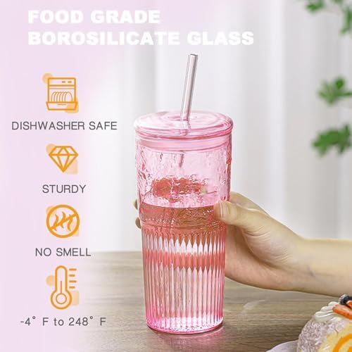 JunVpic Glass Coffee Tumbler, 20 oz Glass Cup with Lid and Straw - Image 2