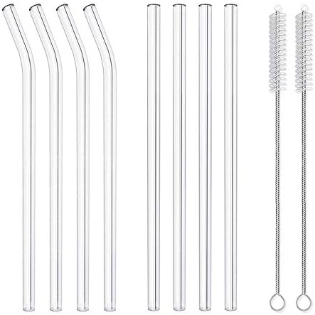 10-Piece Reusable Glass Drinking Straws - 10" x 10 mm - Smoothie Straws for Milkshakes, Frozen Drinks, Smoothies, Bubble Tea - Environmentally Friendly by HIWARE