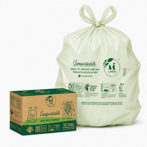 UNNI 13 Gallon Compostable Bags with Easy-Tie Handles, 49.2 Liter, 30 Count by UNNI