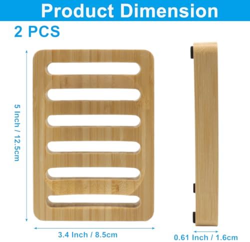 2 Pack Square Bamboo Wooden Soap Dishes, Shampoo Bar Holder with Self Draining Tray, Travel Soap Saver Case for Bathroom Kitchen Sink - Image 3