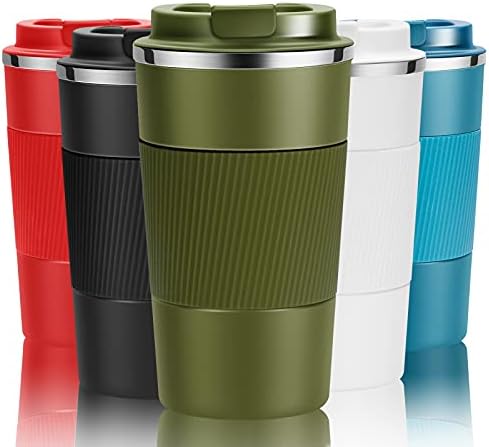 YINJOYI 12oz Travel Coffee Cups Insulated Tumbler Thermal Mug to Go with Lid Leak Proof Reusable Stainless Steel Coffee Mug Spill Proof for Hot and Iced Cold Drinks (Green, 380ml) by YINJOYI