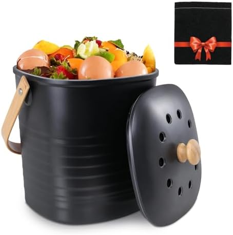 MUMTOP Compost Bin for Kitchen Countertop,1.4 Gal Bamboo Compost Container by MUMTOP