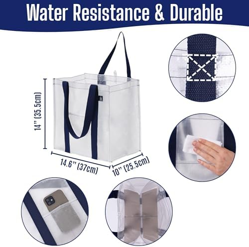 VENO 4 Pack Large Grocery Bag Reusable Shopping Bags with Hard Bottom - Image 3