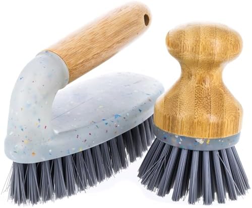 Beille 2pc Dish Brush and Scrub Brush Set with Bamboo Handles and Heavy Duty Bristles Household Essentials - Image 4
