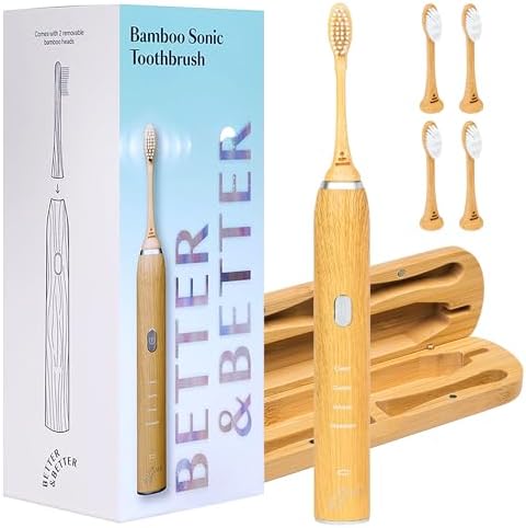 Better & Better Sonic Bamboo Electric Toothbrush Bundle | Additional Replacement Heads & Bamboo Travel Case Included. by BETTERBETTER