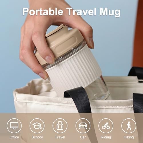 Sivaphe Reusable Glass Ice Hot Coffee Cup 12 oz, Portable Travel Mug with Spill-Proof Lid and Thermal Sleeve for Home Office Coffee - Image 3