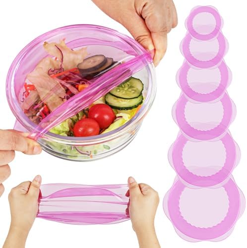 Silicone Stretch Lids for Food Storage in Fridge, Reusable Elastic Bowl Covers for Cup, Cans, Jars, Round & Rectangle Container, Food Grade Silicone Microwave Food Cover, Purple, 6PCS by ROTTOGOON