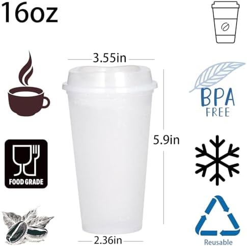 16oz Reusable Plastic Coffee Cups with Lids, 13 Pack, Clear - Image 2