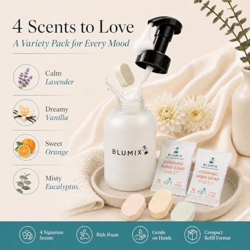 Foaming Hand Soap Refill Tablets, Four Concentrated Hand Soap Tablets, Just Add Warm Water, Reusable Foaming Glass Dispenser Included (5 Count, Variety, Starter Set with Dispenser) - Image 5