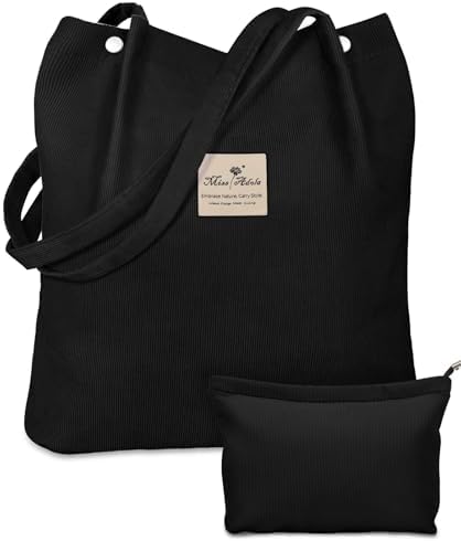 Miss Adola 2 Pack Corduroy Tote Bag with Pouch for Women by MissAdola