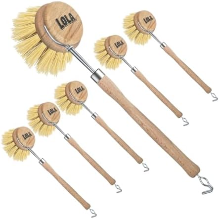 LOLA, The Original- Pot & Pan Brush, 6 Pack, Heavy Duty Brass Wire & Tampico Bristles, Handle Made from Sustainable Birch Wood for Cleaning by LolaProducts