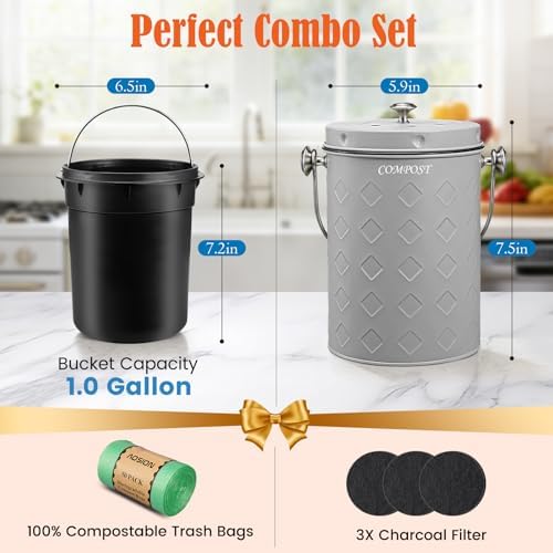 AOSION Countertop Compost Bin Kitchen,Odorless Indoor Compost Bin with Lid - Image 3