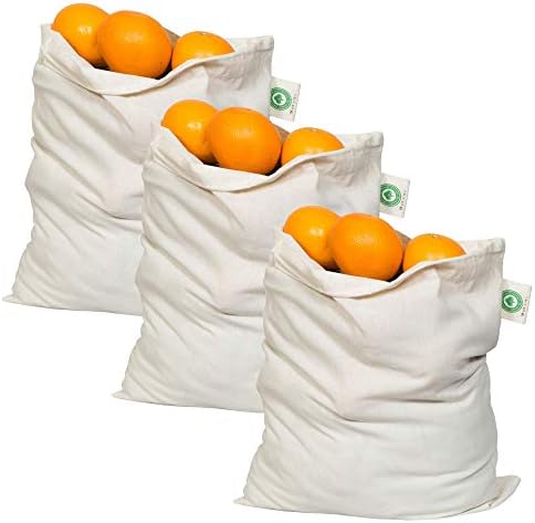 Muslin Produce Storage Bags - Almond Milk Bags - Reusable grocery bags cotton drawstring - Candy Bag - Breathable Muslin Organic Cotton Reusable Produce Bags - Set of 3 (3, Medium - 10"x12") by OrganicCottonMart