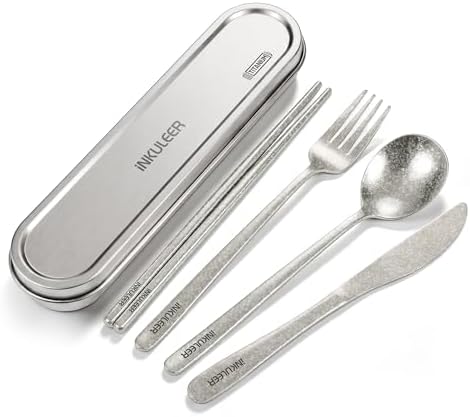 iNKULEER 100% Pure Titanium Travel Cutlery Set | Reusable Utensils with Metal Case | Portable Silverware for Camping, Office, Travel & Outdoor Dining by inkuleer