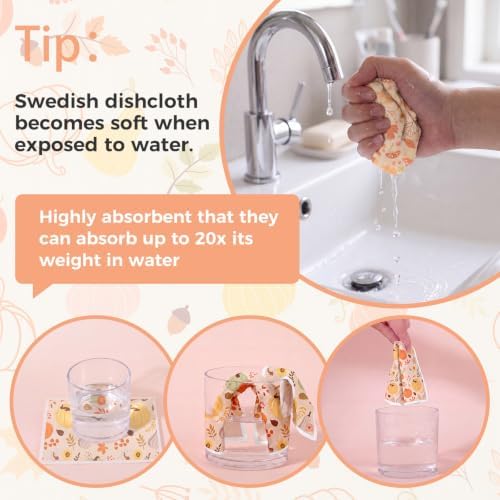 6 Pack Fall Swedish Dishcloths for Kitchen,Autumn Dish Towel with Clip - Image 6