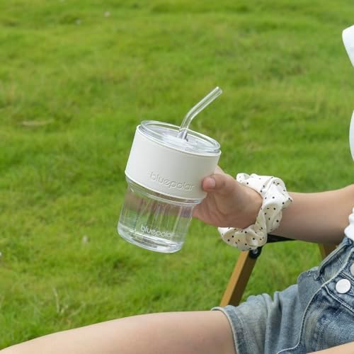 BLUEPOLAR 13oz/400ml Glass Water Tumbler with Straw and Lid Sealed Carry on Thick Wall Iced Coffee Cup for Water, Iced Tea, Fruit Juice (White with Protective Sleeve) - Image 3