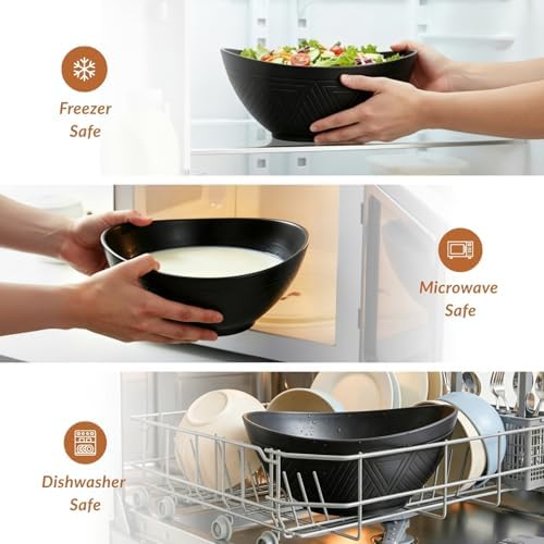 Homienly 9.6 inch Serving Bowls, Large Serving Dishes for Wedding Parties, 60 Oz for Salad, Side Dishes, Pasta, Oval Shape, Microwave & Dishwasher Safe, Set of 4, Black - Image 5