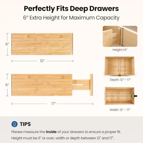 4 Pack 6" Deep Bamboo Drawer Dividers, 12-17" Expandable Kitchen Organizers - Image 2