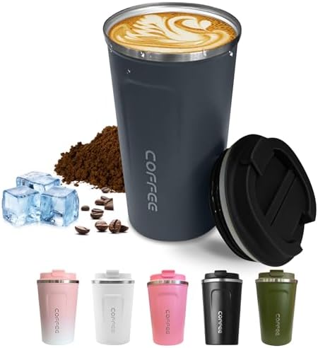 SPLMIFA Travel coffee mugs leak-proof, reusable coffee cups with lids, stainless steel vacuum insulated coffee tumblers, thermal insulation cups for men & women keep drinks hot & cold(2nd-Blue, 12OZ) by SPLMIFA