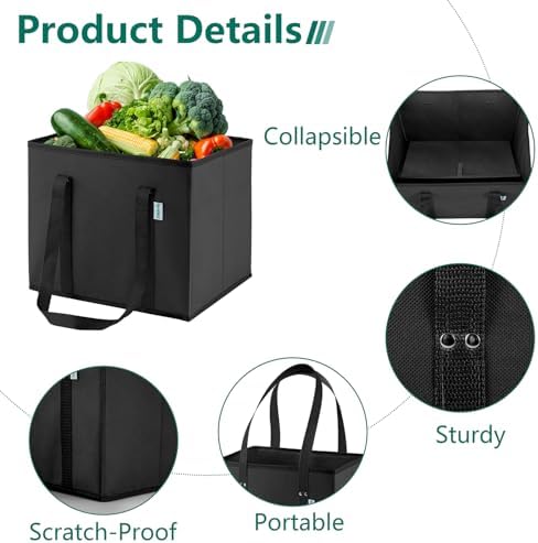 Reusable Grocery Bags Foldable 4-Pk, Heavy Duty Large Reusable Shopping Bags with Handles, Collapsible Tote - Image 7