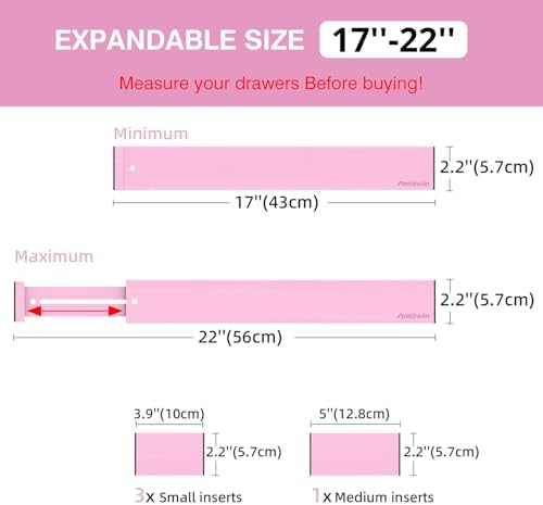 ANTOWIN Expandable Bamboo Drawer Dividers Organizers, Drawer Separators Splitter, 17-22 inches Long Adjustable Spring-loaded Organizer for Large Utensil, Clothes, Tools(Pink) - Image 4