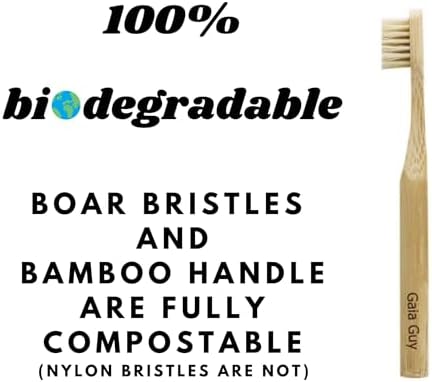 Gaia Guy Natural Bristle Bamboo Toothbrush for Kids (NO Nylon - Boar Hair ONLY) - Totally Compostable & Biodegradable Boar Bristle and Bamboo Toothbrushes - Zero Waste - 6-Pack - Image 5