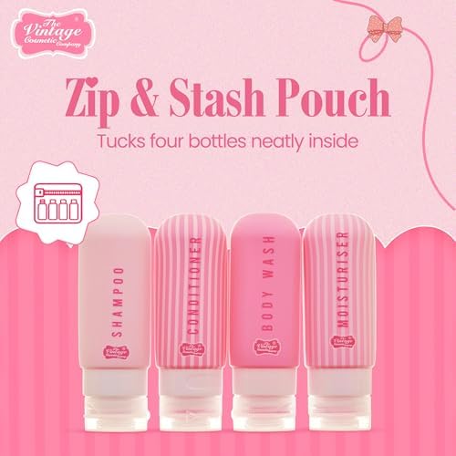 Vintage Cosmetic Company Silicone Travel Bottles 4 Piece with Zipper Bag - Image 7