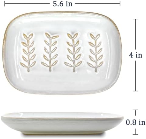 HighHerz Aesthetic Ceramic Soap Dish for Shower, Soap Holder with Raised Relief, Shower Soap Dish for Shampoo Bar Or Sponge, Soap Saver for Bathroom, Kitchen, Sink, Decorative Soap Tray (White) - Image 5
