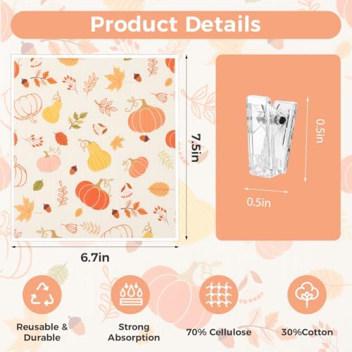 6 Pack Fall Swedish Dishcloths for Kitchen,Autumn Dish Towel with Clip - Image 2