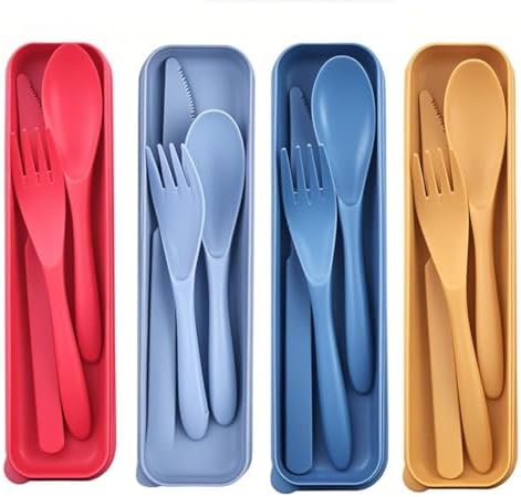 Reusable Portable Knife Fork Spoons Tableware(Yellow, Red, Dark Blue, Blue) by Unknown