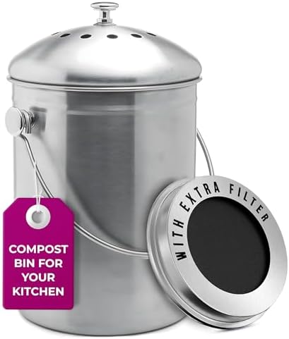 Epica Kitchen Compost Bin for Kicthen Countertops, 1.3 Galllon - Silver by Epica