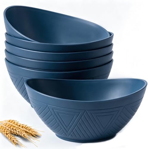 Homienly Wheat Straw Bowl Set of 6-60 OZ Large Salad Bowls,Microwave and Dishwasher Safe Bowl Set, Alternative for Plastic Bowls for Serving Soup,Popcorn Bowl for Kitchen - Blue by HOMIENLY