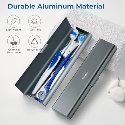 Wider Aluminum Toothbrush Travel Case, Portable Travel Toothbrush Holder, Durable Manual Toothbrush Box Container for Traveling, Bathroom, Camping, Business Trip, Gray Blue - Image 2