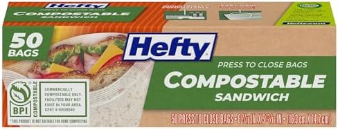 Hefty Compostable Press-To-Close​ Sandwich bags, 50 Count by Hefty