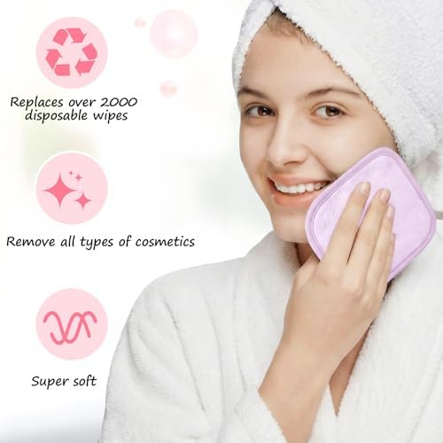 VitalCozy 10 Pack Makeup Remover Cloths, Makeup Remover Towels Reusable Face Cloth Eraser for Washing Face Microfiber Washcloth for Women Cleansing Just Water with Mesh Bag (Pastel Colors) - Image 5