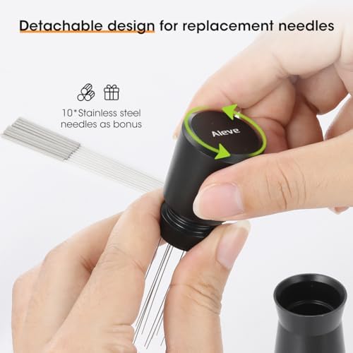 Aieve WDT Tool Espresso, Metal Distribution Tool with 10 x 0.4mm Stainless Steel Needles Espresso Stirrer, Coffee Distributor Aluminum Alloy Handle & Stand with 10 Extra needle - Image 3